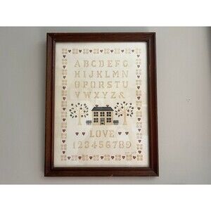 1980s Vintage Framed Alphabet LOVE House Art Print Piece by Jean Smith
